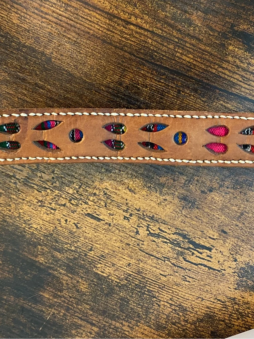 Guatemala Made Men's Brown Leather Belt with Contrast Stitching and Colors